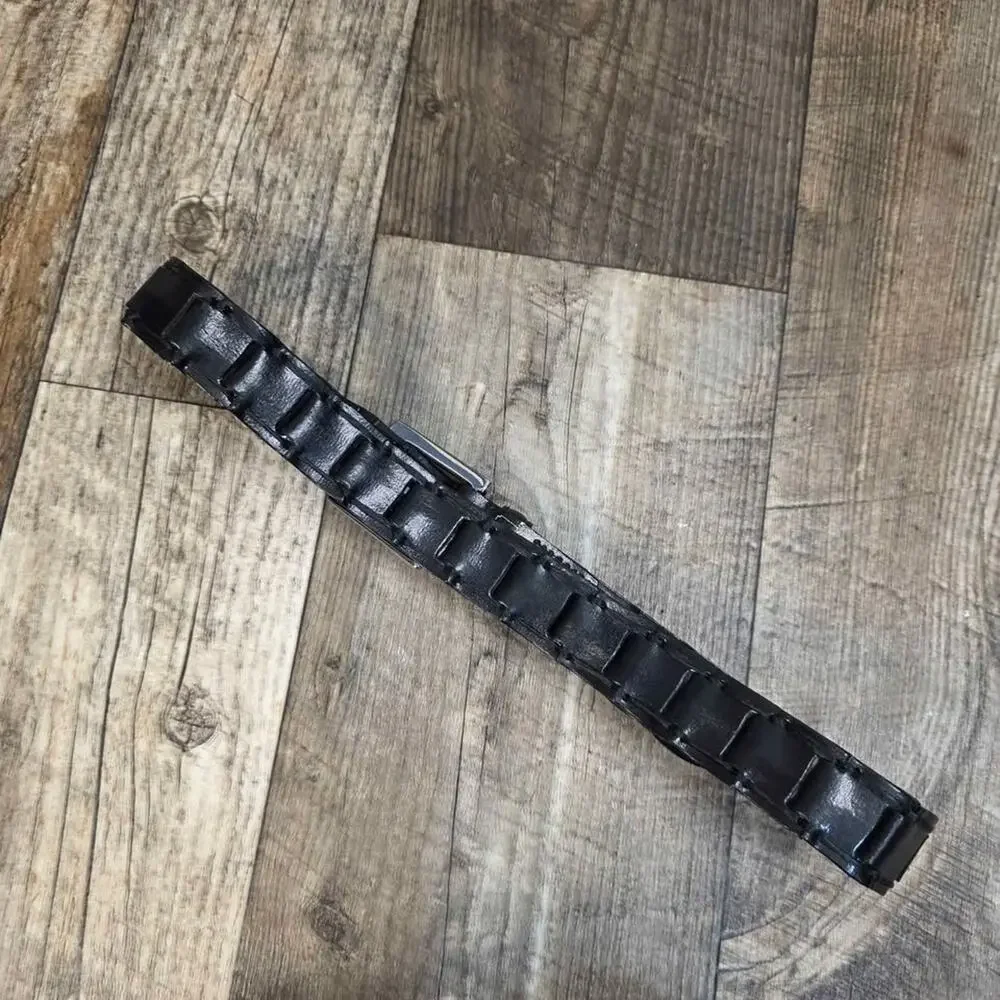 Vintage Woven Black Leather Belt Minimalist Old Money Small